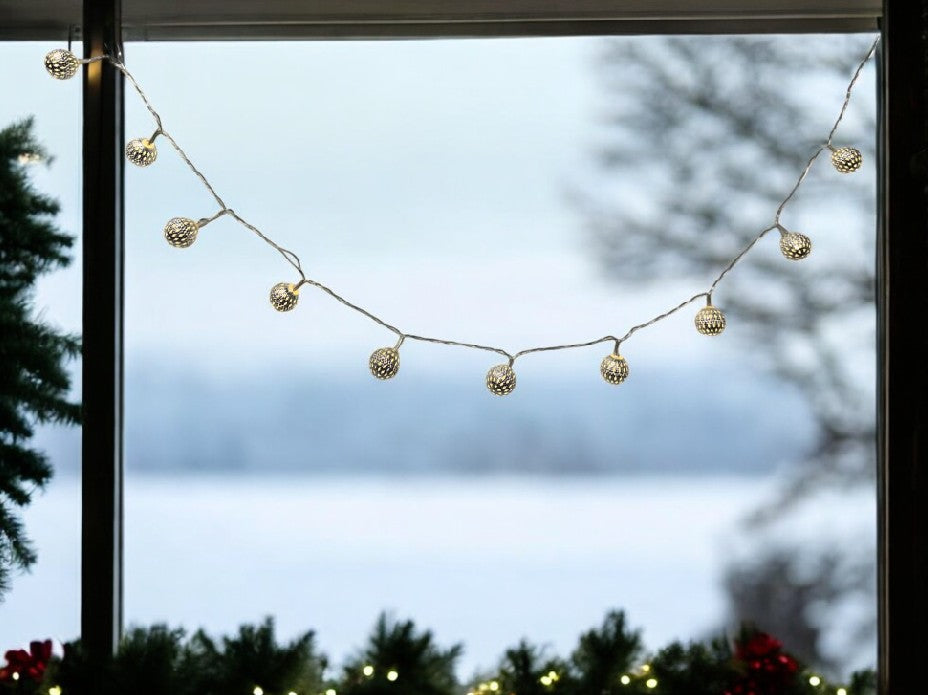 LED Lichterkette Metall silber kugeln mit 10LED D2.5cm Kugeln Länge 135cm
