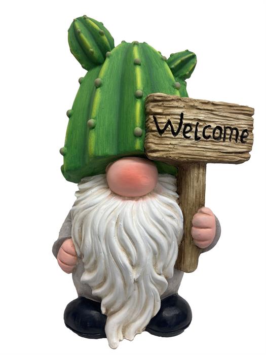 Gartenwichtel Kaktus 
mit Schild Welcome 
20 x25 x39.5cm