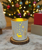 Windlicht aus Glas Farbe: Weiss / Gold D:8.8cm H:10cm