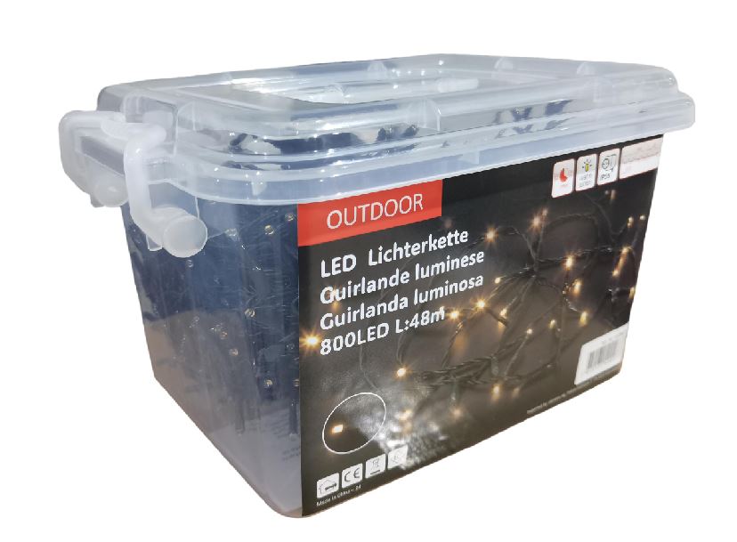 LED Outdoor Lichterkette 800 LED
Warm weisses Licht
L: 48m - Kabelfarbe: Grün