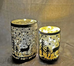 Windlicht schwarz aus Metall Motiv: Hirsch im Wald