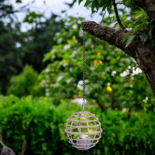 LED Solar Hängeleuchte in Braun mit Teelicht Metall D10cm