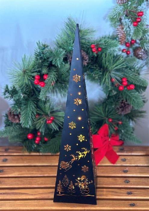 LED Pyramide Forest aus Metall mit 20 LED Motiv: Rentiere mit Schlitten