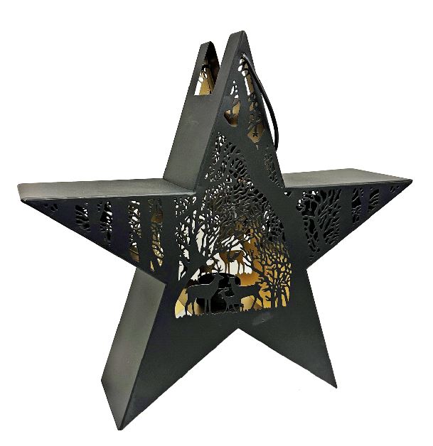 Stern Forest mit Henkel aus Metall Schwarz gold mit Einsatz für Kerzen