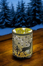 Windlicht schwarz aus Metall Motiv: Hirsch im Wald