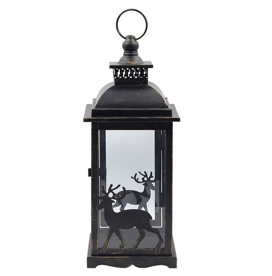 Laterne aus Metall schwarz mit Hirsch Design 14 x 14 x 35cm