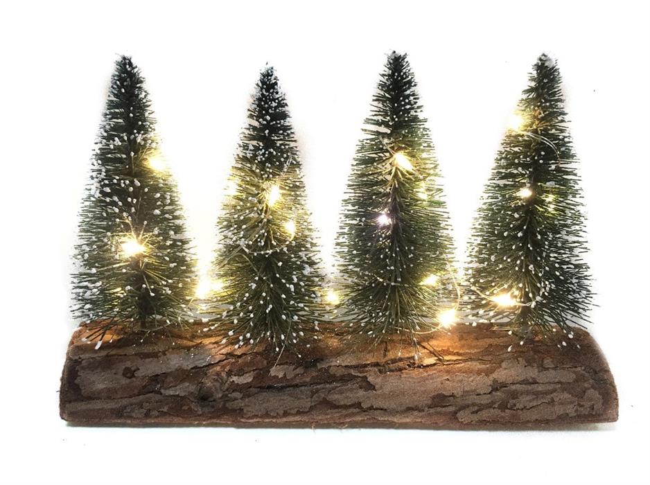 LED Tannenbäume (4 Stk) Grün auf Holzsockel mit 10 LED