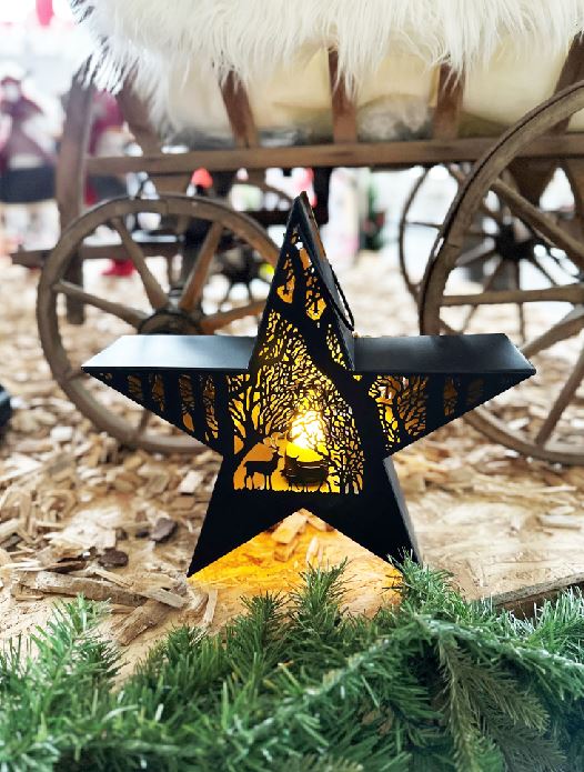 Stern Forest mit Henkel aus Metall Schwarz gold mit Einsatz für Kerzen