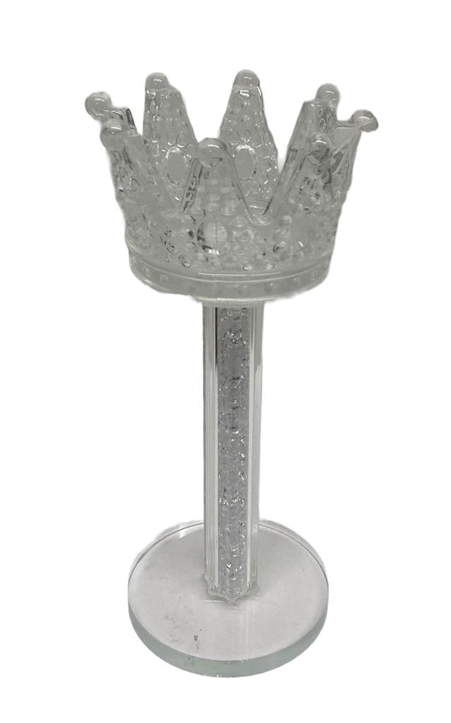 Teelichthalter Krone aus Glas 
gefüllt mit Strass 
D8cm H18cm
für Teelichter