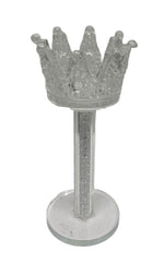 Teelichthalter Krone aus Glas 
gefüllt mit Strass 
D8cm H18cm
für Teelichter