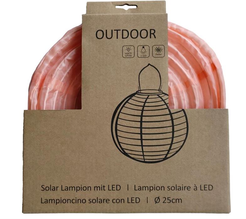LED Solar Outdoor Lampion mit 1 LED D:25cm Farbe: Lachs Nr.53 Warm weisses Licht