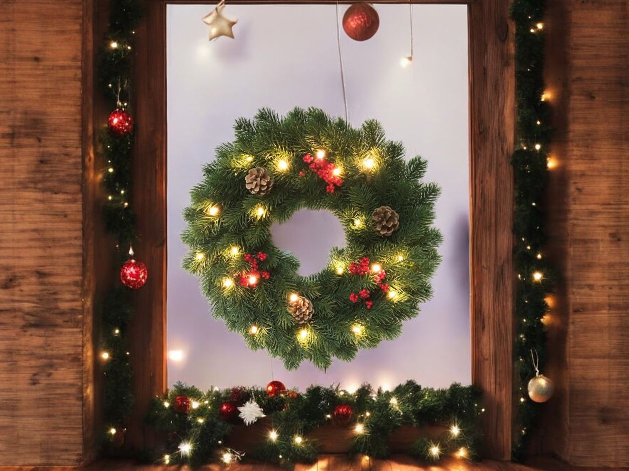 LED Weihnachtskranz mit 30 LED 
Farbe: Grün
D:38cm