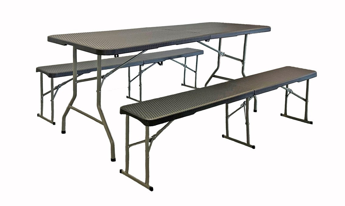 Festbank Garnitur klappbar Kunststoff Rattan Optik in der Farbe anthrazit