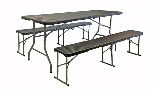 Festbank Garnitur klappbar Kunststoff Rattan Optik in der Farbe anthrazit