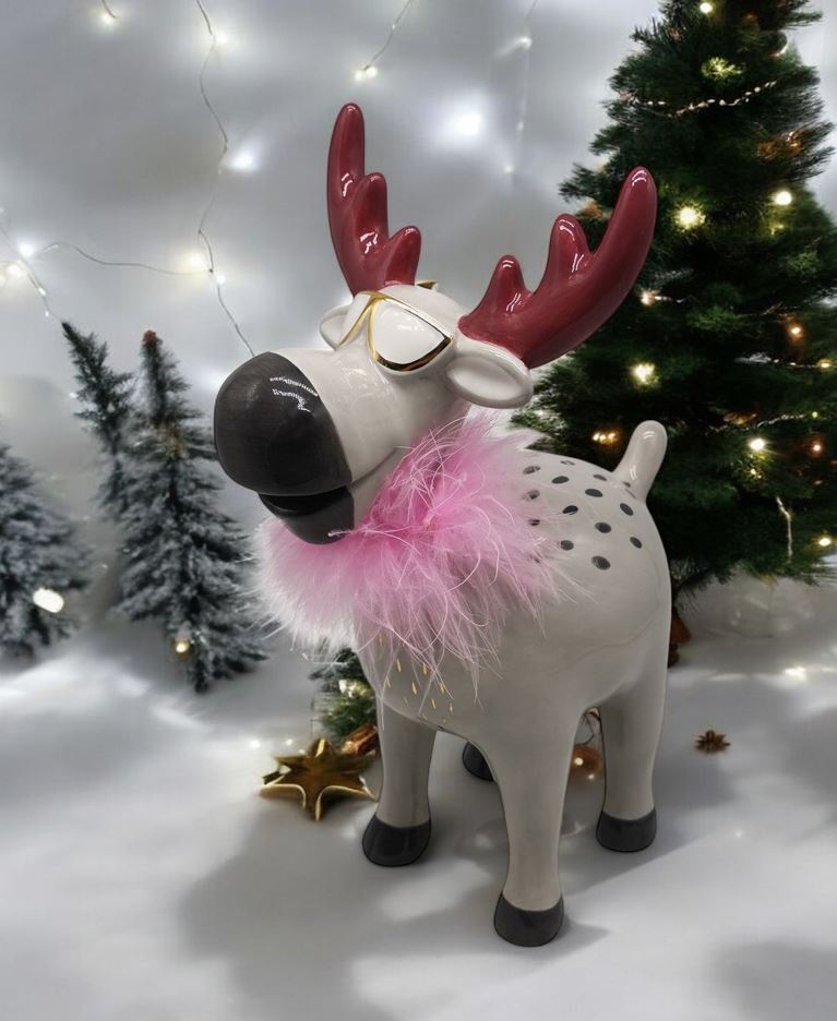 Deko Hirsch aus Keramik H:27cm Brille und Federn Deko L:19cm B:12.5cm H:27cm