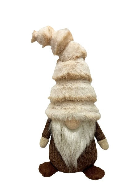 Deko Wichtel stehend braun weiss mit flauschiger Mütze braun weiss