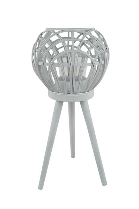 Laterne aus Bambus rund auf Füssen mit Glaseinsatz