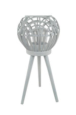 Laterne aus Bambus rund auf Füssen mit Glaseinsatz