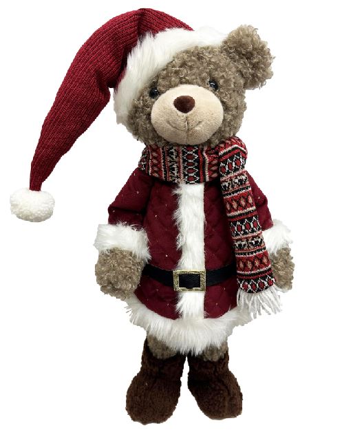 Deko Figur Bär stehend H65cm roter geschlossener Mantel auf Feder wippend montiert