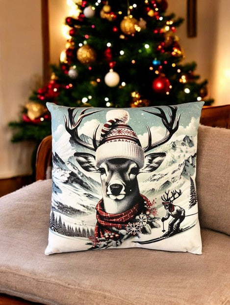 Kissen Hirschkopf XMAS Winter Digitaldruck einseitig mit Reisverschluss
