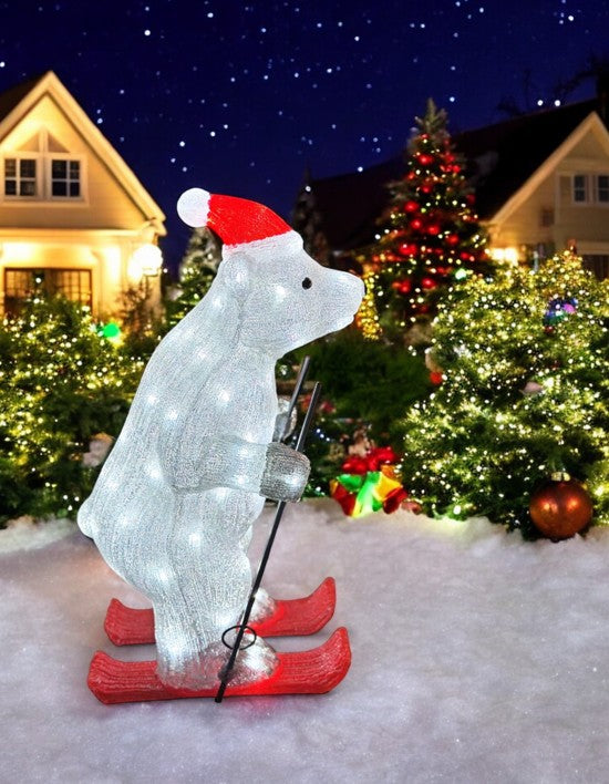 LED Outdoor Acryl Bär auf Ski mit 80 LED cool white