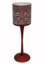 Windlicht Kelch aus Glas Bergdorfmotiv rot weiss