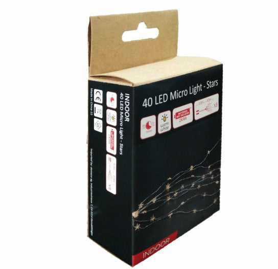 LED Micro Draht Lichterkette
mit Sternen 40 LED 
Länge 50cm 
silber Draht