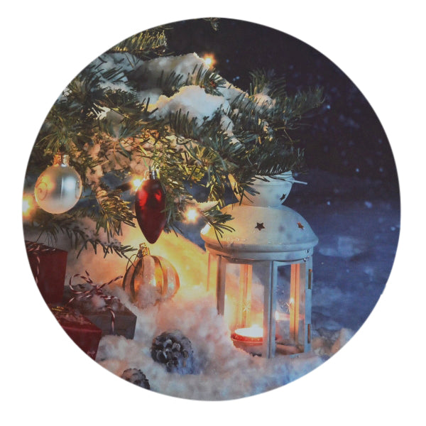 Tableau LED rond en toile 5 LED
 Motif : Lanterne de Noël
 D:40 cm D:1,8 cm