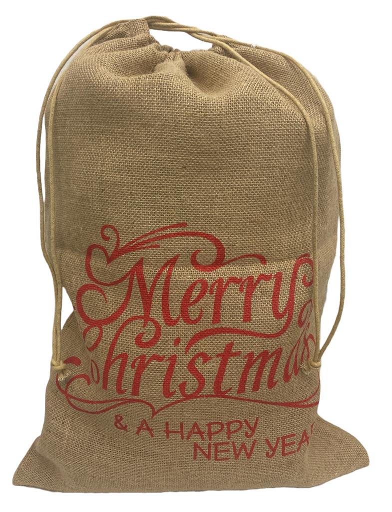 Jutesack natur 
mit Schriftzug Merry Christmas in Rot 
38x55cm