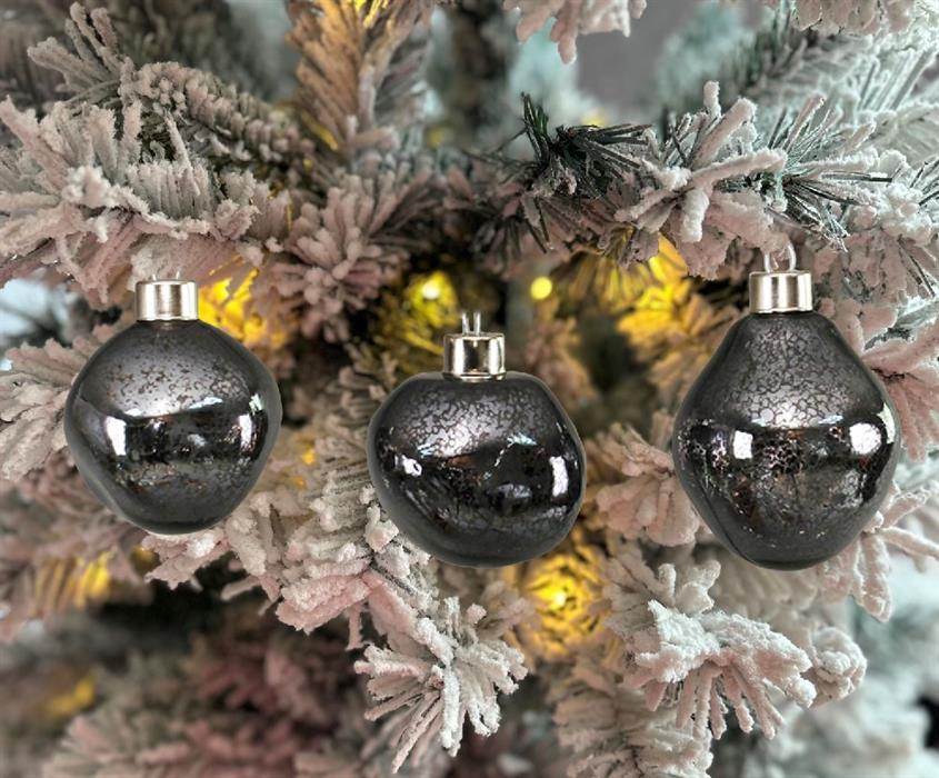 Weihnachtskugel Glas organic 6er Set anthracite mercury D6-7cm
