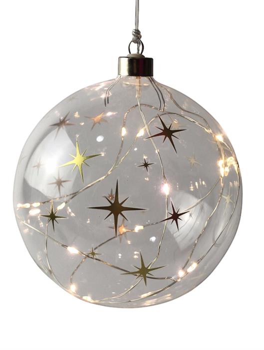 LED Glas Kugel mit Sternen Design mit 15 LED Farbe Sternen: Gold Kugel D:15cm