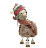Deko Alpaca stehend wippend in Weiss mit Mütze rosa