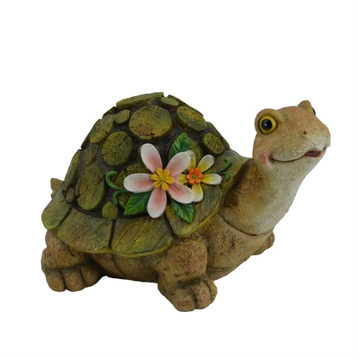 Schildkröte mit Blume aus Polyresin Farbe: Grün 19.5x29x17cm