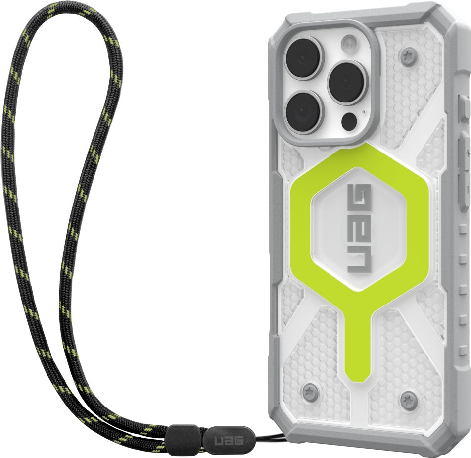 UAG Pathfinder Clear Magsafe Case + Lanyard - iPhone 16 Pro - active neon