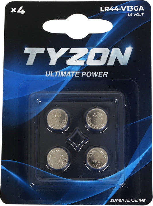 Tyzon 1.5V LR44/V13GA Alkaline-Knopfzellenbatterien 4er Pack