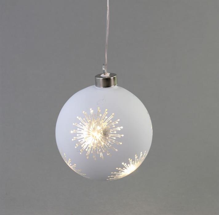 LED Glas Kugel silber mit Sternen mit 10 LED D12cm
