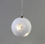 LED Glas Kugel silber mit Sternen mit 10 LED D12cm