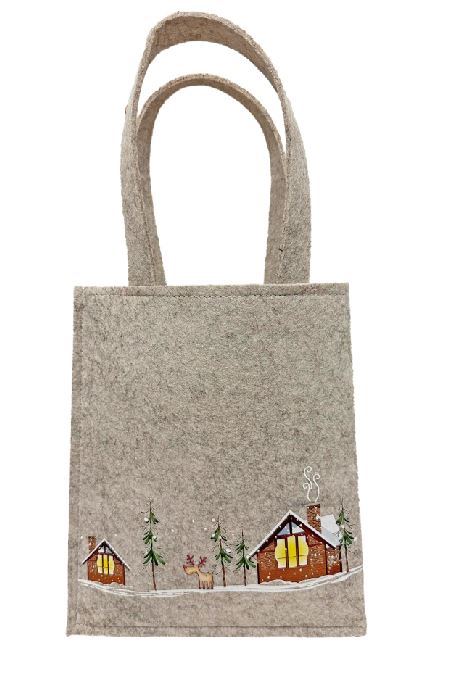 Tasche Xmas aus Filz in Grau mit Weihnachtsmotiv