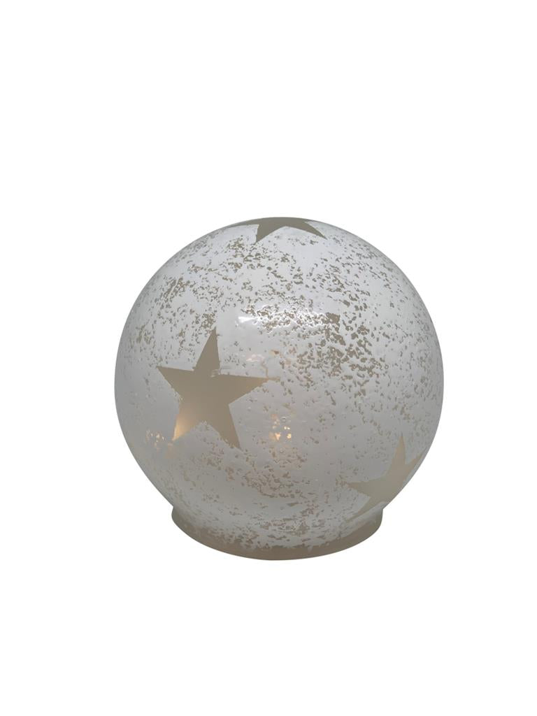 LED Glas Kugel mit 5 LED 
Motive: Stern 
Farbe: Weiss 
D:10cm H:9.5cm