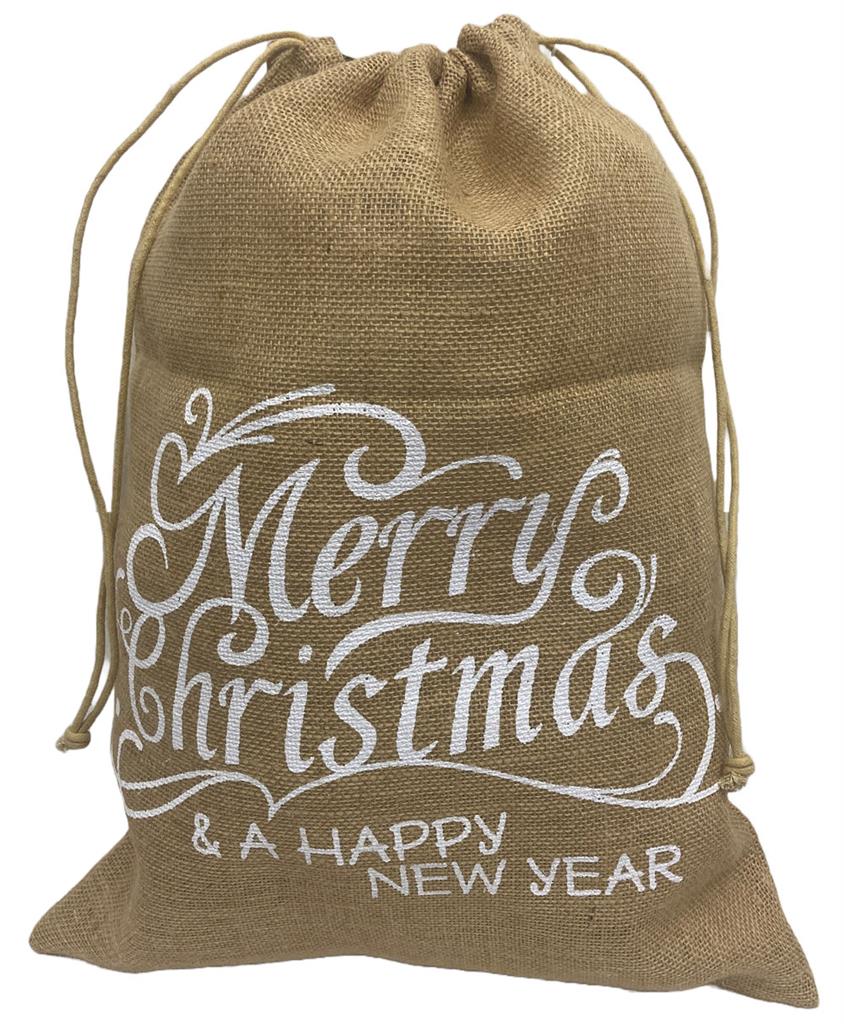Jutesack natur 
mit Schriftzug Merry Christmas in Weiss 
38x50cm