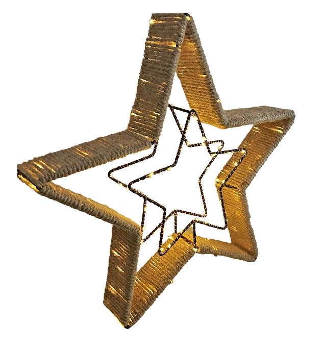 LED Stern aus Metall umringt mit Seil Schnur in der Mitte kleiner Stern schwarz