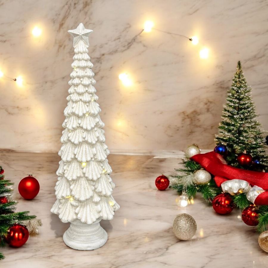 LED Tannenbaum weiss aus Magnesia mit 8 LED H78cm