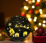 LED Glas Kugel schwarz mit 10 LED D:12cm Motiv: Weihnachtsdorf