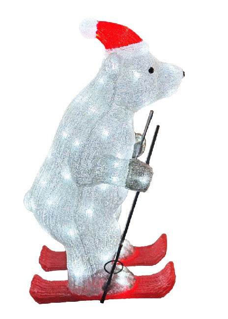 LED Outdoor Acryl Bär auf Ski mit 80 LED cool white
