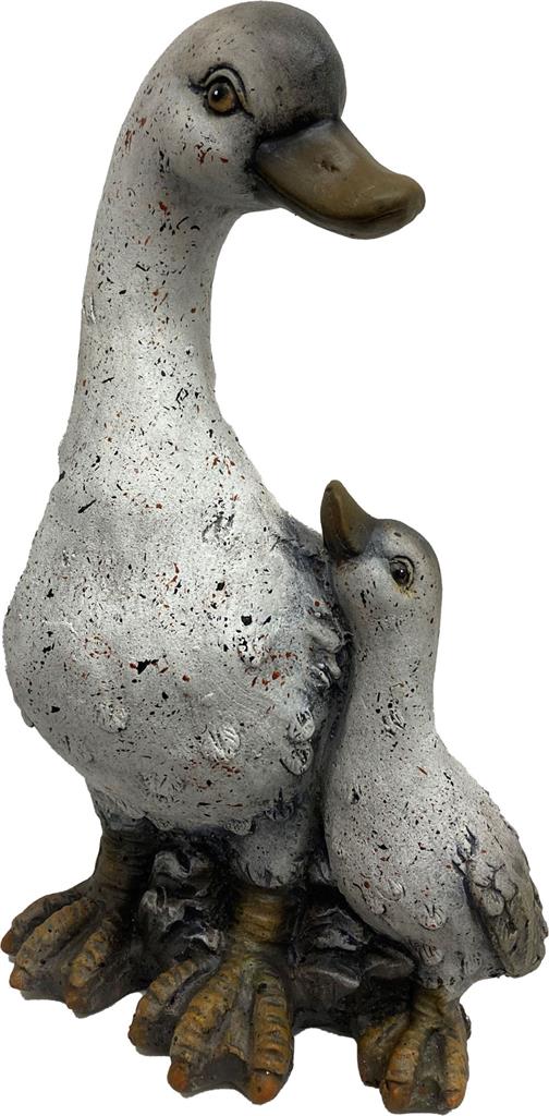 Deko Figur Ente mit Jungtier 
grau aus Terracotta 
H40cm