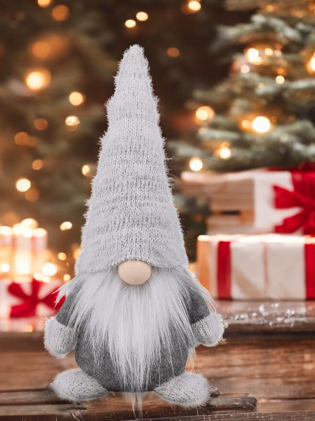 Deko Wichtel Santa mit Bart 
mit Zipfelmütze 
Farbe: Grau 
L:9cm B:13cm H:27cm