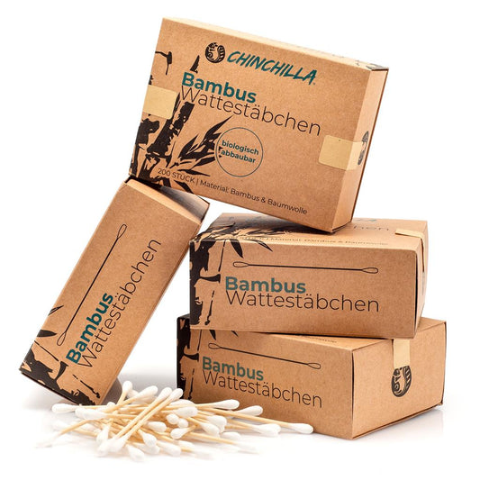 Bambus Wattestäbchen 200 Stück im Spender aus Bambus und 100% Baumwolle