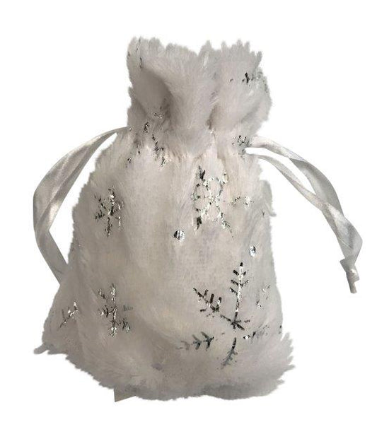 Sac cadeau en peluche avec des flocons de neige
 blanc/argent - 12x16cm