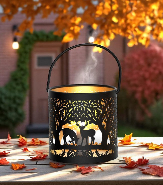 Windlicht Forest 3er Set mit Henkel aus Metall schwarz gold