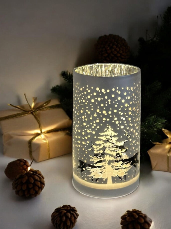 LED Windlicht Glas Silber mit 15LED Micro Light Design Tannenbaum